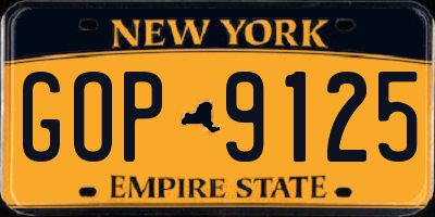 NY license plate GOP9125