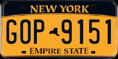 NY license plate GOP9151
