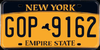 NY license plate GOP9162