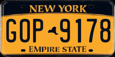 NY license plate GOP9178