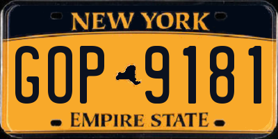 NY license plate GOP9181