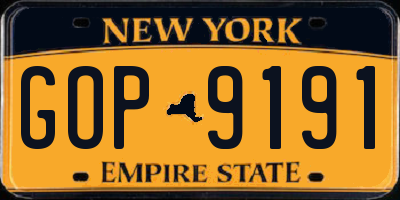 NY license plate GOP9191
