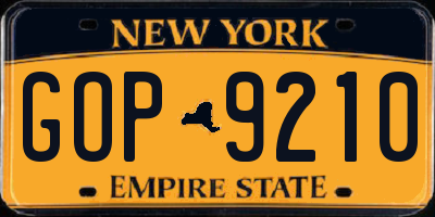 NY license plate GOP9210