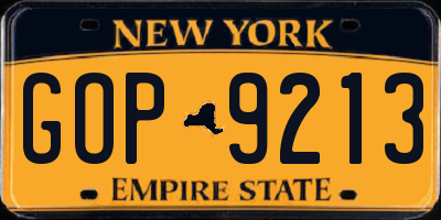 NY license plate GOP9213