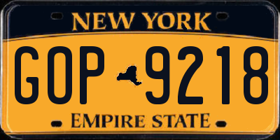 NY license plate GOP9218