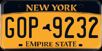 NY license plate GOP9232