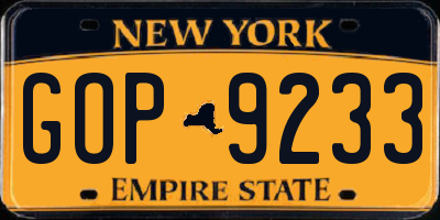 NY license plate GOP9233