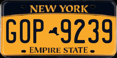 NY license plate GOP9239