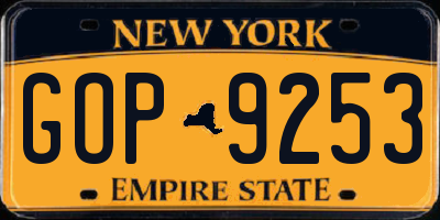 NY license plate GOP9253