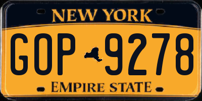 NY license plate GOP9278