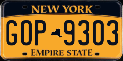 NY license plate GOP9303