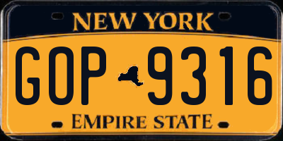 NY license plate GOP9316