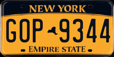 NY license plate GOP9344