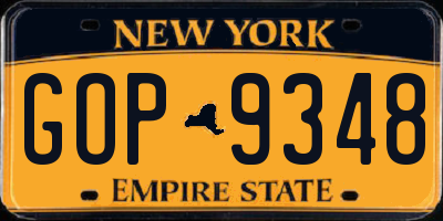 NY license plate GOP9348