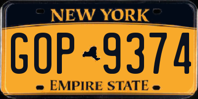 NY license plate GOP9374