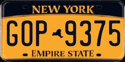 NY license plate GOP9375