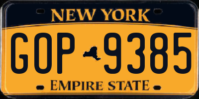 NY license plate GOP9385