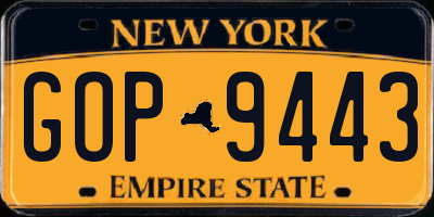 NY license plate GOP9443
