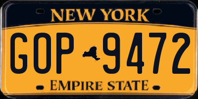 NY license plate GOP9472