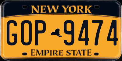NY license plate GOP9474