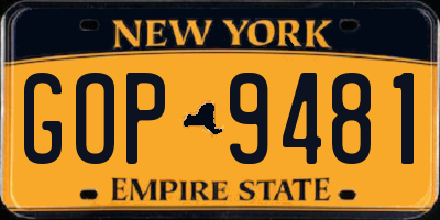 NY license plate GOP9481