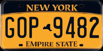 NY license plate GOP9482