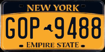 NY license plate GOP9488