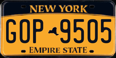 NY license plate GOP9505