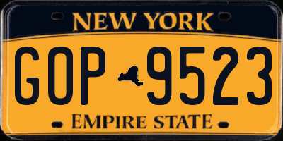 NY license plate GOP9523