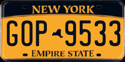 NY license plate GOP9533