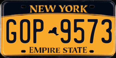 NY license plate GOP9573