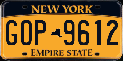 NY license plate GOP9612