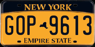 NY license plate GOP9613