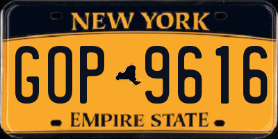 NY license plate GOP9616