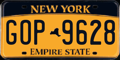 NY license plate GOP9628