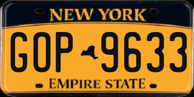 NY license plate GOP9633