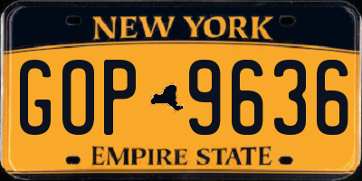 NY license plate GOP9636