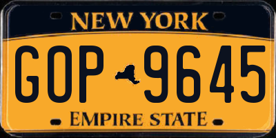 NY license plate GOP9645