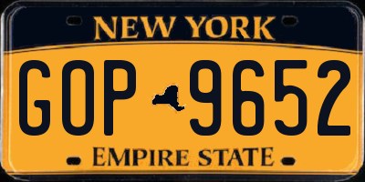 NY license plate GOP9652