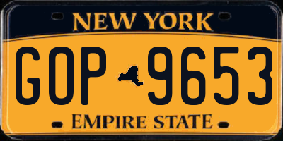 NY license plate GOP9653