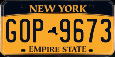 NY license plate GOP9673