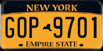 NY license plate GOP9701