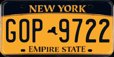 NY license plate GOP9722