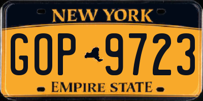 NY license plate GOP9723