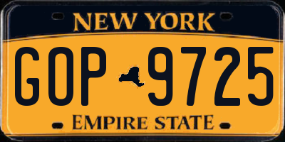 NY license plate GOP9725