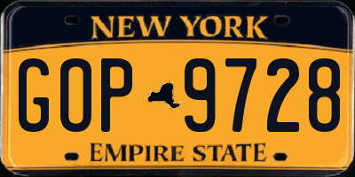 NY license plate GOP9728
