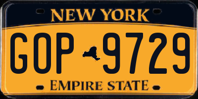 NY license plate GOP9729