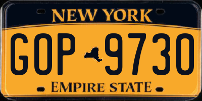NY license plate GOP9730