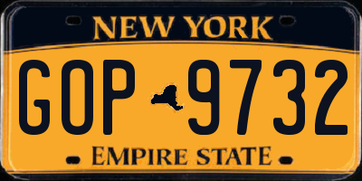 NY license plate GOP9732