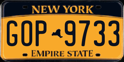 NY license plate GOP9733